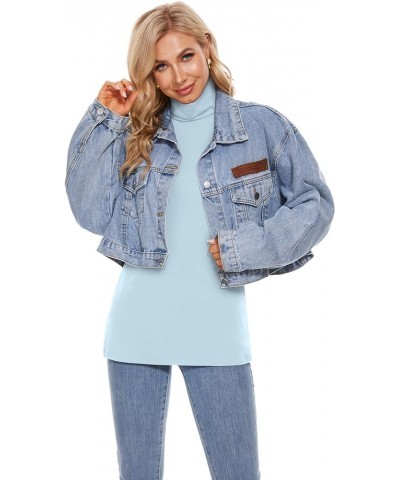 Fleece Lined Cotton Turtleneck Shirt Women Long Sleeve High Neck Thermal Shirts 1/2Packs Light Blue-turtleneck $13.99 Underwear