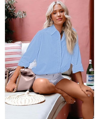 Womens Button Down Shirts Casual V Neck Long Sleeve Classic Office Work Blouse Tops with Pocket Light Blue $17.32 Blouses