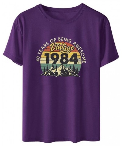 40 Years of Being Awesome 1984 Tshirts 40th Birthday Gift Graphic Tees Womens Short Sleeve Graphic Tees Purple $5.99 Activewear