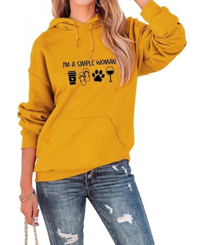 I'm A Simple Women Hoodie Tops Womens Funny Coffee Wine Graphic Hooded Sweatshirt Dog Mama Pullover Hoody Shirt Yellow $17.35...