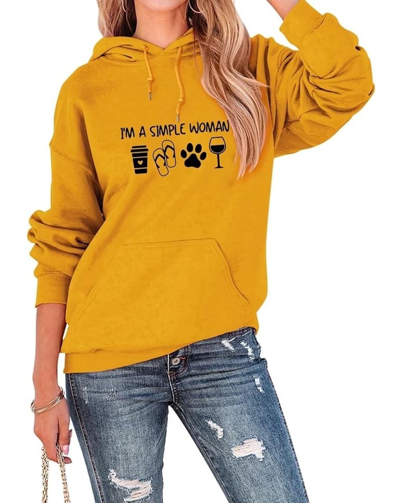 I'm A Simple Women Hoodie Tops Womens Funny Coffee Wine Graphic Hooded Sweatshirt Dog Mama Pullover Hoody Shirt Yellow $17.35...