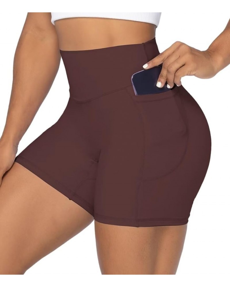 No Front Seam Biker Shorts for Women with Pockets, Yoga Workout Gym Bike Shorts with Tummy Control 5" Inseam Chocolate $11.25...