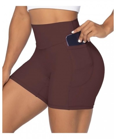 No Front Seam Biker Shorts for Women with Pockets, Yoga Workout Gym Bike Shorts with Tummy Control 5" Inseam Chocolate $11.25...