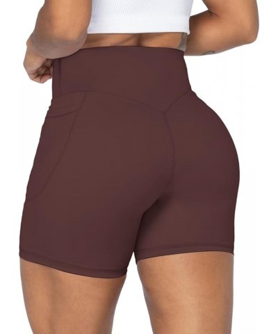 No Front Seam Biker Shorts for Women with Pockets, Yoga Workout Gym Bike Shorts with Tummy Control 5" Inseam Chocolate $11.25...