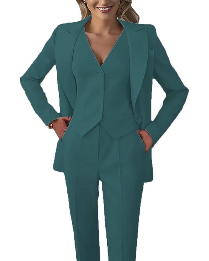 Blazer and Pants Set Women 3 Piece Tuxedo Suit Office Business Women Pant Suits Teal $44.47 Suits