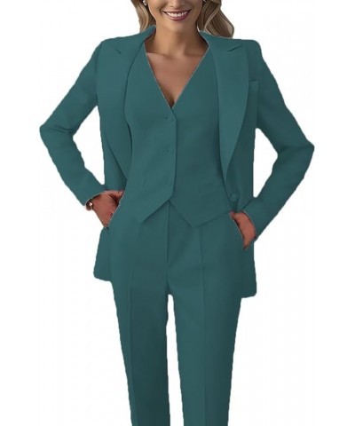 Blazer and Pants Set Women 3 Piece Tuxedo Suit Office Business Women Pant Suits Teal $44.47 Suits