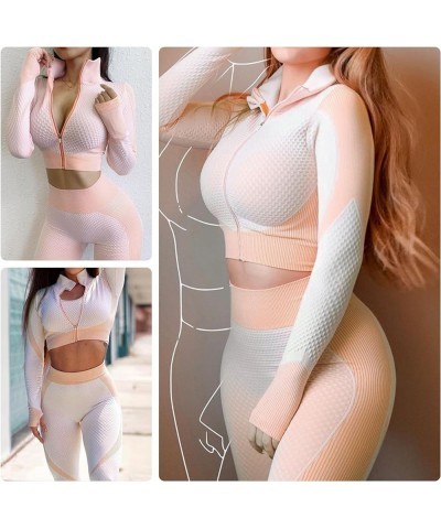 Workout Sets for Women-2 Piece Seamless Yoga Outfit High Waist Leggings Crop Top Gym Sets 2 Piece-pink $23.39 Activewear