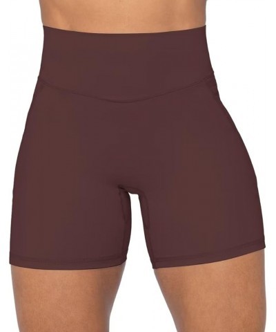 No Front Seam Biker Shorts for Women with Pockets, Yoga Workout Gym Bike Shorts with Tummy Control 5" Inseam Chocolate $11.25...