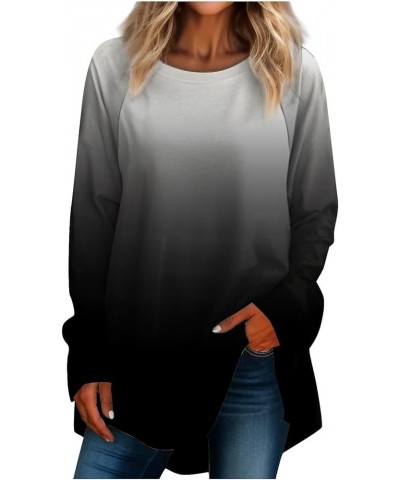 Tunic Tops for Women Loose Fit Dressy Casual Plus Size Long Sleeved Round Neck Gradient Printing T-Shirt Top Pullover Dark Gr...