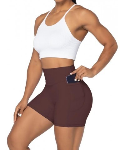 No Front Seam Biker Shorts for Women with Pockets, Yoga Workout Gym Bike Shorts with Tummy Control 5" Inseam Chocolate $11.25...