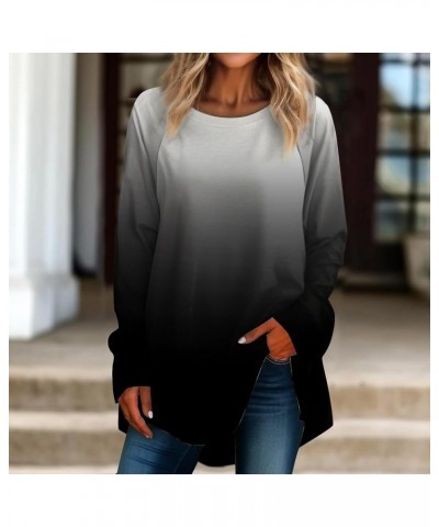 Tunic Tops for Women Loose Fit Dressy Casual Plus Size Long Sleeved Round Neck Gradient Printing T-Shirt Top Pullover Dark Gr...