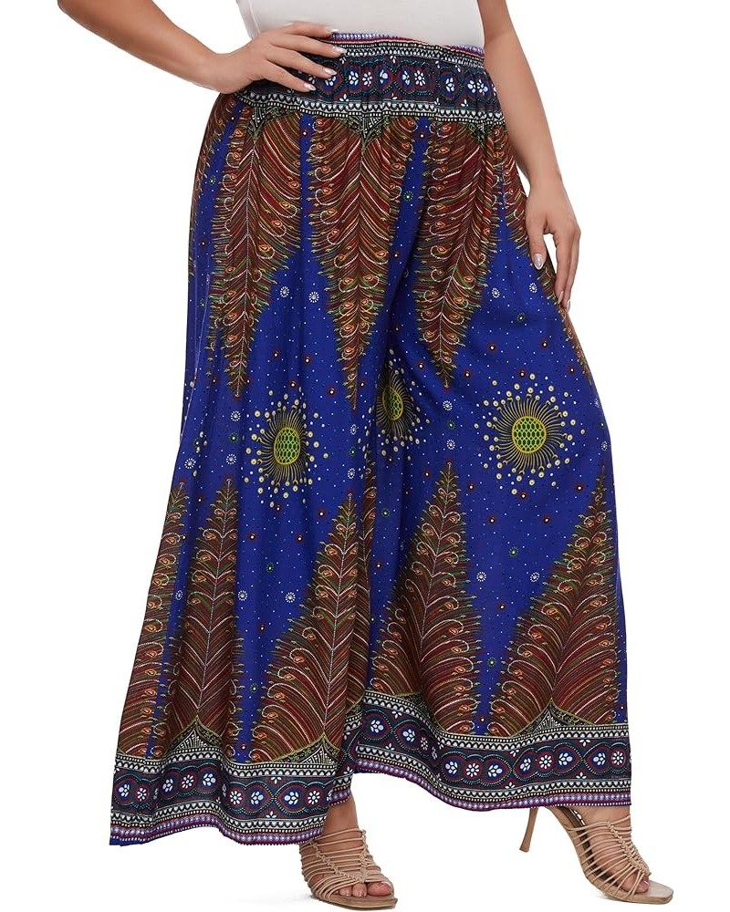 Women Wide Leg Palazzo Pants Plus Size Hippie Bohemian Flora Printed 1X 2X 3X Dark Blue-14211 $14.96 Pants