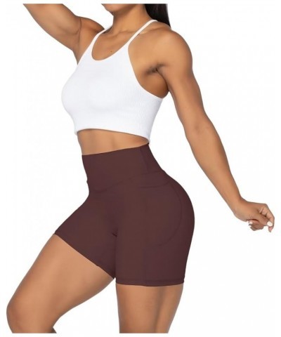 No Front Seam Biker Shorts for Women with Pockets, Yoga Workout Gym Bike Shorts with Tummy Control 5" Inseam Chocolate $11.25...