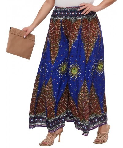 Women Wide Leg Palazzo Pants Plus Size Hippie Bohemian Flora Printed 1X 2X 3X Dark Blue-14211 $14.96 Pants