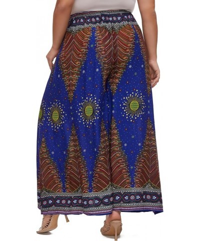 Women Wide Leg Palazzo Pants Plus Size Hippie Bohemian Flora Printed 1X 2X 3X Dark Blue-14211 $14.96 Pants