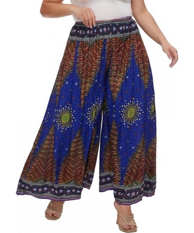 Women Wide Leg Palazzo Pants Plus Size Hippie Bohemian Flora Printed 1X 2X 3X Dark Blue-14211 $14.96 Pants