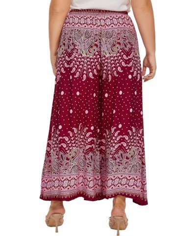 Women Wide Leg Palazzo Pants Plus Size Hippie Bohemian Flora Printed 1X 2X 3X Dark Blue-14211 $14.96 Pants