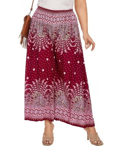 Women Wide Leg Palazzo Pants Plus Size Hippie Bohemian Flora Printed 1X 2X 3X Dark Blue-14211 $14.96 Pants