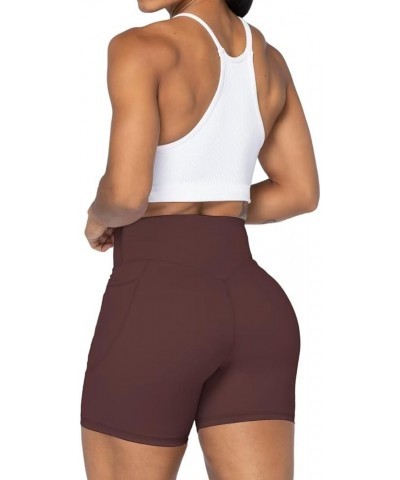 No Front Seam Biker Shorts for Women with Pockets, Yoga Workout Gym Bike Shorts with Tummy Control 5" Inseam Chocolate $11.25...