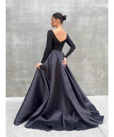 Long Sleeve Velvet Prom Dresses V Neck A-Line Formal Gowns Satin Evening Dress with Pockets Grey $37.40 Dresses