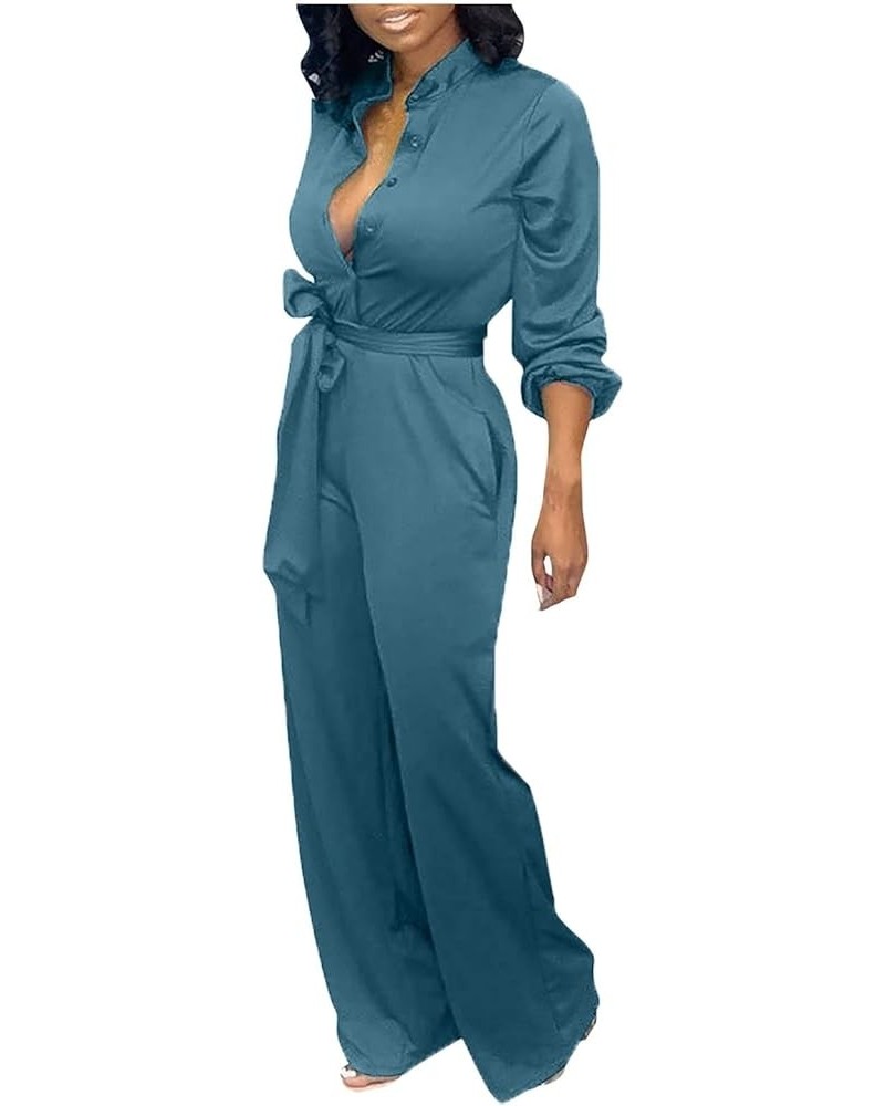 Jumpsuits for Women Summer Casual Short Sleeve Belted Wide Leg Pant Romper Long Jumpsuit Playsuit with Belt D & Green $9.56 J...