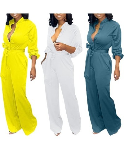 Jumpsuits for Women Summer Casual Short Sleeve Belted Wide Leg Pant Romper Long Jumpsuit Playsuit with Belt D & Green $9.56 J...