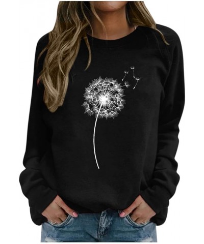 Tops for Women Cute Dandelion Print Casual Loose Long Sleeve Crewneck Pullover Sweaters Sweatshirts Blouse A-black $4.45 Hood...