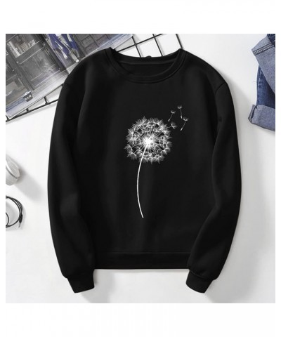 Tops for Women Cute Dandelion Print Casual Loose Long Sleeve Crewneck Pullover Sweaters Sweatshirts Blouse A-black $4.45 Hood...