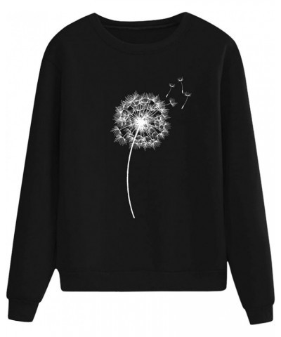 Tops for Women Cute Dandelion Print Casual Loose Long Sleeve Crewneck Pullover Sweaters Sweatshirts Blouse A-black $4.45 Hood...