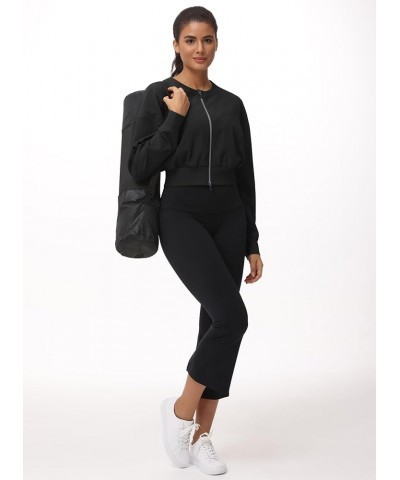 Women's Cropped Jackets Full Zip Long Sleeve Ribbed Workout Sweatshirts Lightweight Casual Tops Black $19.88 Jackets