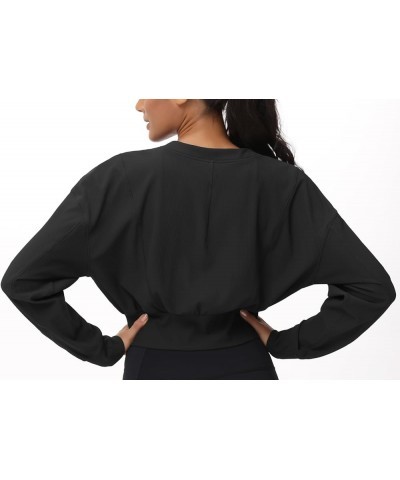 Women's Cropped Jackets Full Zip Long Sleeve Ribbed Workout Sweatshirts Lightweight Casual Tops Black $19.88 Jackets