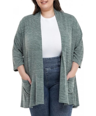 Long Plus Size Cardigans for Women Casual Open Front Tops with Pockets 3/4 Sleeve Green $13.34 Sweaters