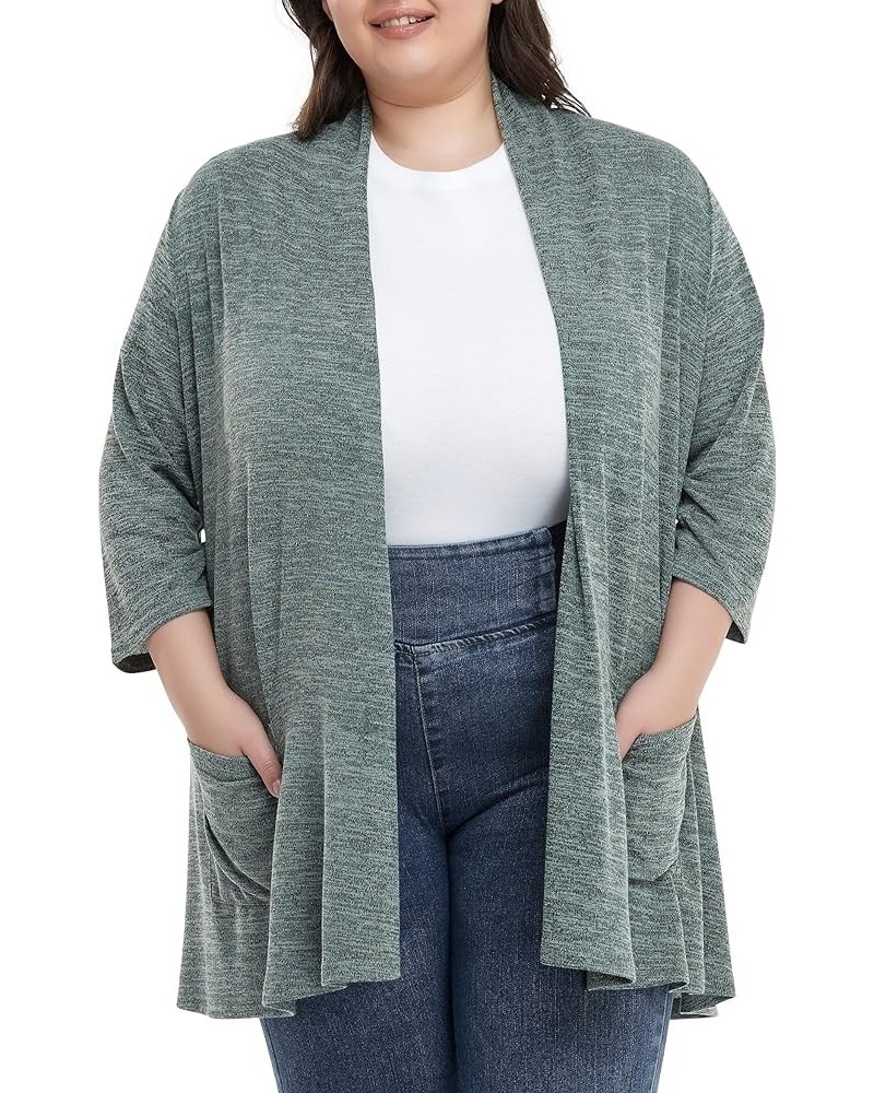 Long Plus Size Cardigans for Women Casual Open Front Tops with Pockets 3/4 Sleeve Green $13.34 Sweaters