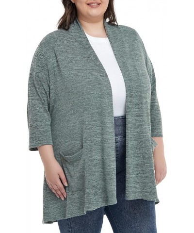 Long Plus Size Cardigans for Women Casual Open Front Tops with Pockets 3/4 Sleeve Green $13.34 Sweaters