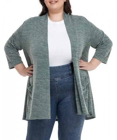 Long Plus Size Cardigans for Women Casual Open Front Tops with Pockets 3/4 Sleeve Green $13.34 Sweaters