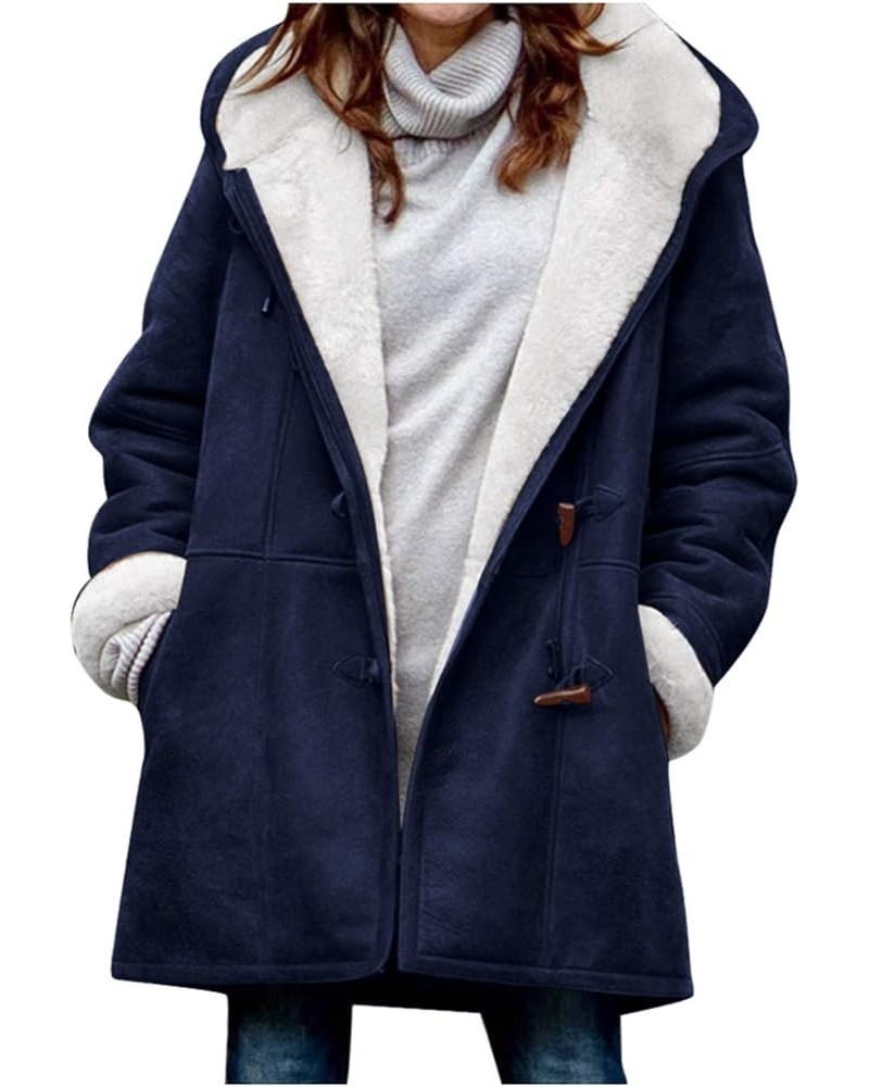 Womens Fuzzy Fleece Jackets 2023 Winter Fashion with Hood Full Zip Up Soft Faux Fur Loose Quilted Parka Coat Outwear 3445-aqd...