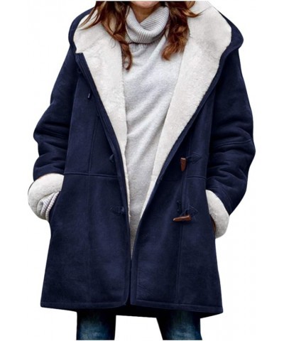 Womens Fuzzy Fleece Jackets 2023 Winter Fashion with Hood Full Zip Up Soft Faux Fur Loose Quilted Parka Coat Outwear 3445-aqd...