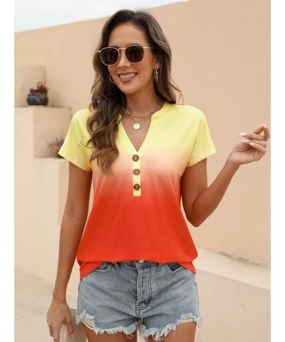 Womens Tshirts V Neck Short Sleeve Buttons Tops Tee Solid Color Blouse Loose Fit Z Orange $13.15 Blouses