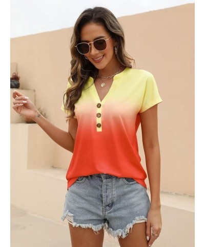 Womens Tshirts V Neck Short Sleeve Buttons Tops Tee Solid Color Blouse Loose Fit Z Orange $13.15 Blouses