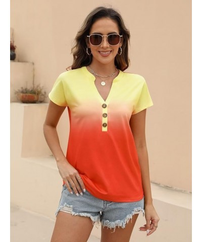 Womens Tshirts V Neck Short Sleeve Buttons Tops Tee Solid Color Blouse Loose Fit Z Orange $13.15 Blouses