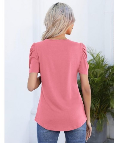 Women's Summer Shirt Ruched Square Neck Tops Puff Short Sleeve T-Shirt Loose Casual Tunics 05-coral Pink $13.36 T-Shirts