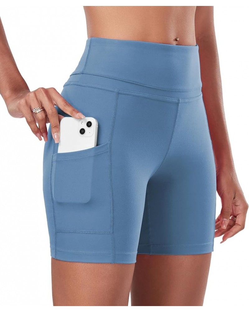 Yoga Shorts for Women High Waist Tummy Control 4 Way Stretch Workout Running Shorts Side Pockets A Shorts-haze Blue $11.52 Ac...