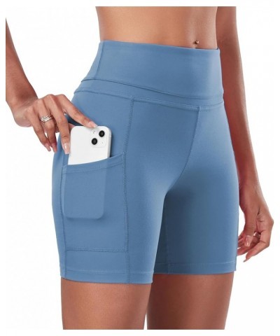 Yoga Shorts for Women High Waist Tummy Control 4 Way Stretch Workout Running Shorts Side Pockets A Shorts-haze Blue $11.52 Ac...