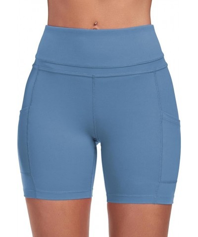 Yoga Shorts for Women High Waist Tummy Control 4 Way Stretch Workout Running Shorts Side Pockets A Shorts-haze Blue $11.52 Ac...