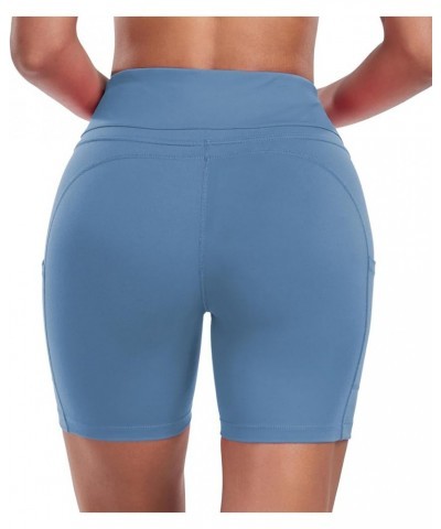 Yoga Shorts for Women High Waist Tummy Control 4 Way Stretch Workout Running Shorts Side Pockets A Shorts-haze Blue $11.52 Ac...