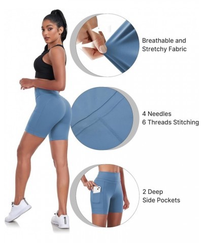 Yoga Shorts for Women High Waist Tummy Control 4 Way Stretch Workout Running Shorts Side Pockets A Shorts-haze Blue $11.52 Ac...