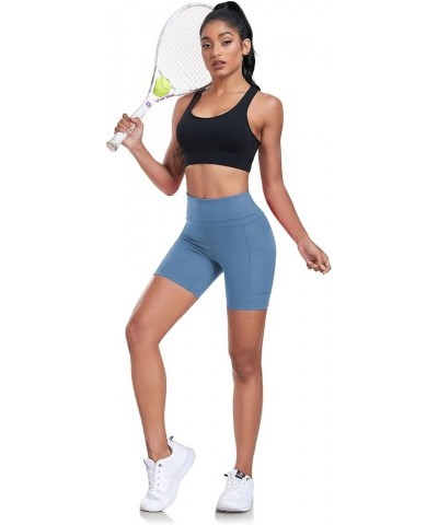 Yoga Shorts for Women High Waist Tummy Control 4 Way Stretch Workout Running Shorts Side Pockets A Shorts-haze Blue $11.52 Ac...