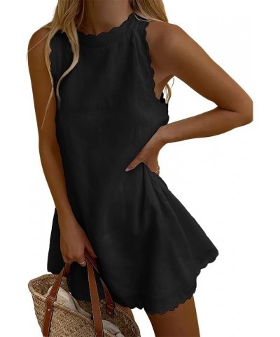 Women Cotton Linen Sleeveless Tank Dress Casual Loose Halter Neck Summer Beach Sundress 2023 Black $15.36 Dresses