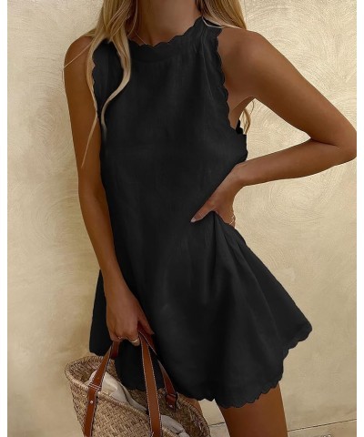 Women Cotton Linen Sleeveless Tank Dress Casual Loose Halter Neck Summer Beach Sundress 2023 Black $15.36 Dresses