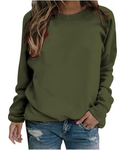 Women Solid Color Crewneck Sweatshirt Long Sleeve Pullover Tops Casual Loose Blouses Shirt Trendy Fall Outfits 2023 J011-army...